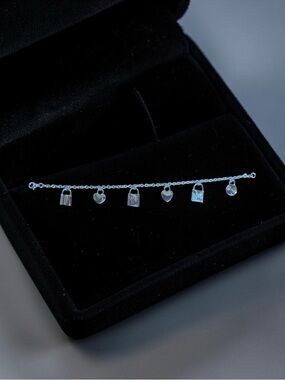 925 Sterling Silver Charm Lock & Heart Bracelet - Women Jewelry